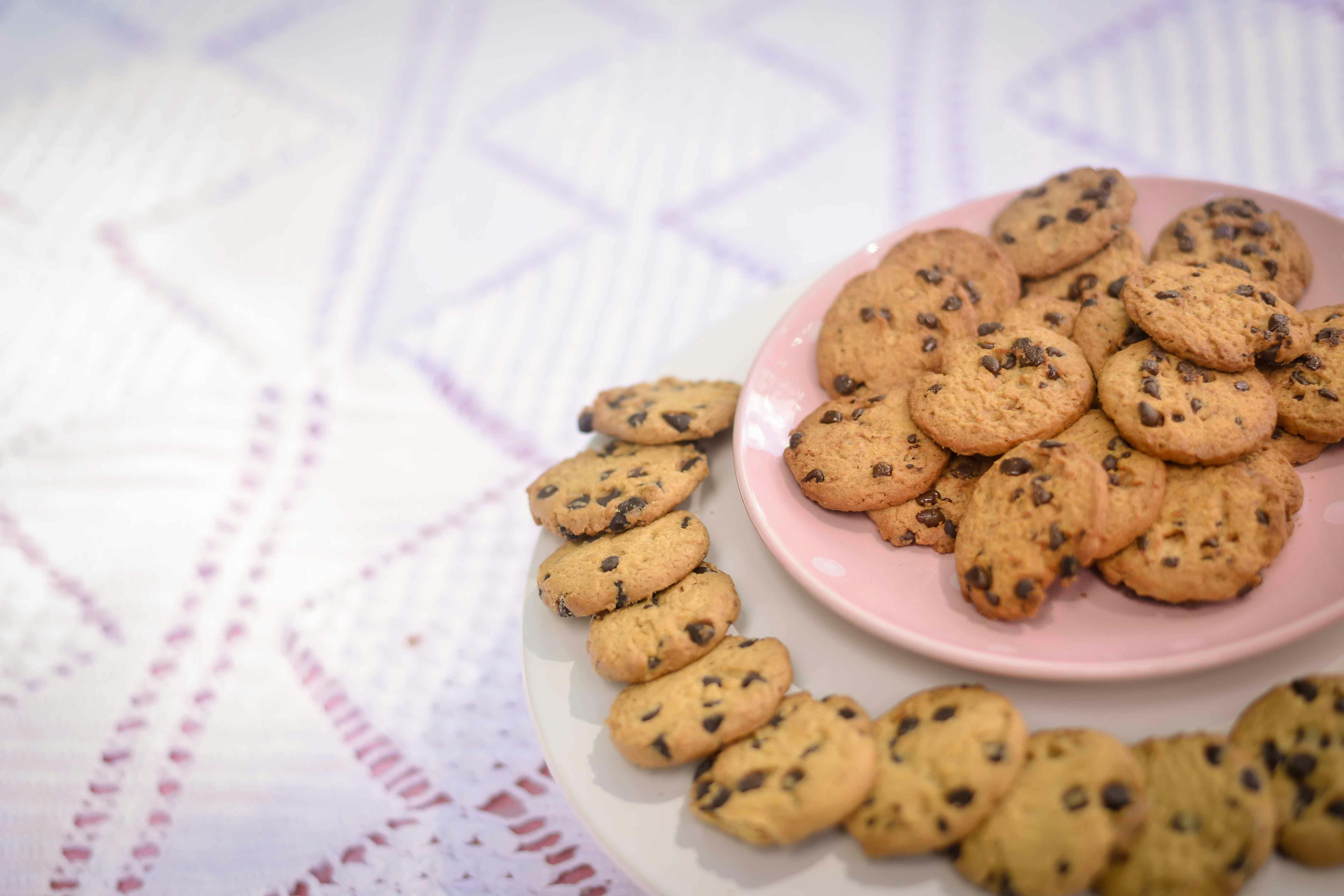 A large tray of chocolate chip cookies